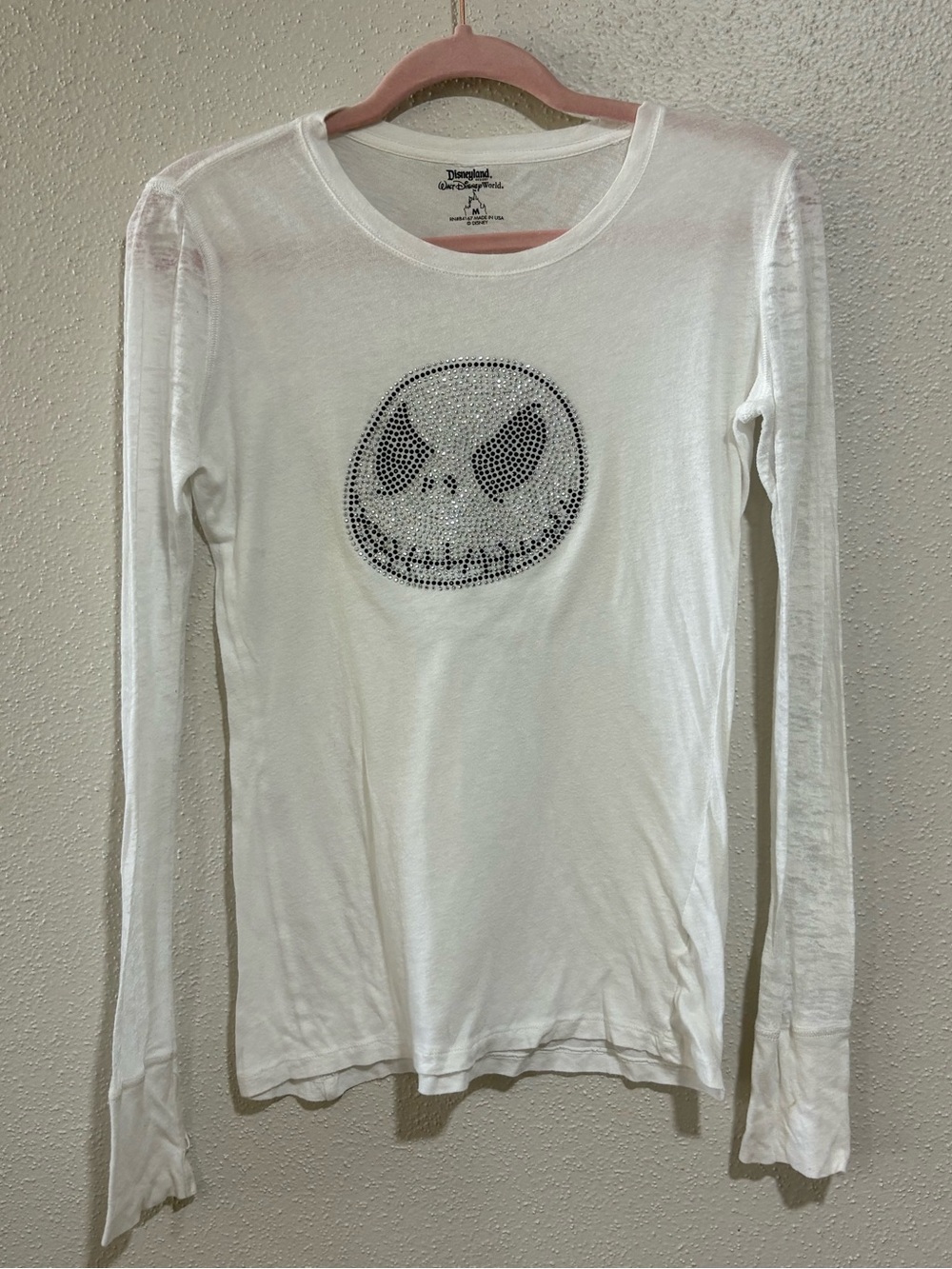 Disney Jack Skellington Rhinestone Long Sleeve Tee White Medium